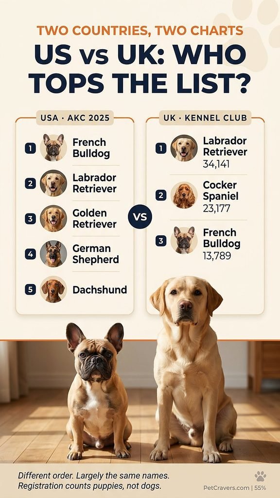 Most popular dog breeds in the world - US vs UK