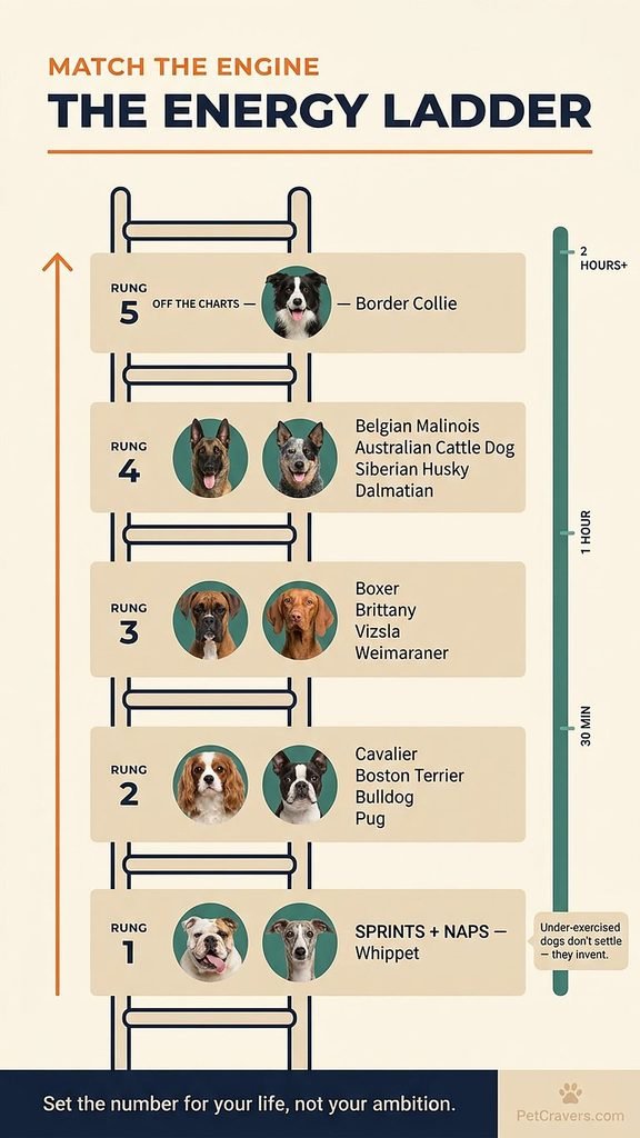 Most popular dog breeds in the world - The energy ladder